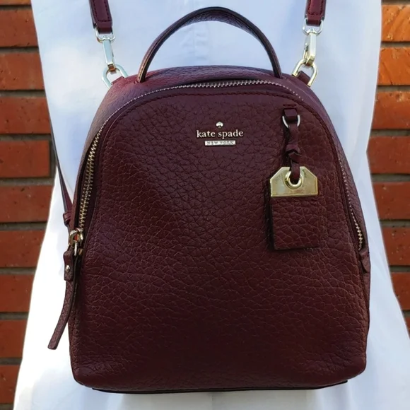 Kate Spade New York Mini Caden Carter Leather Women's Backpack Bag in Burgundy - Picture 1 of 16